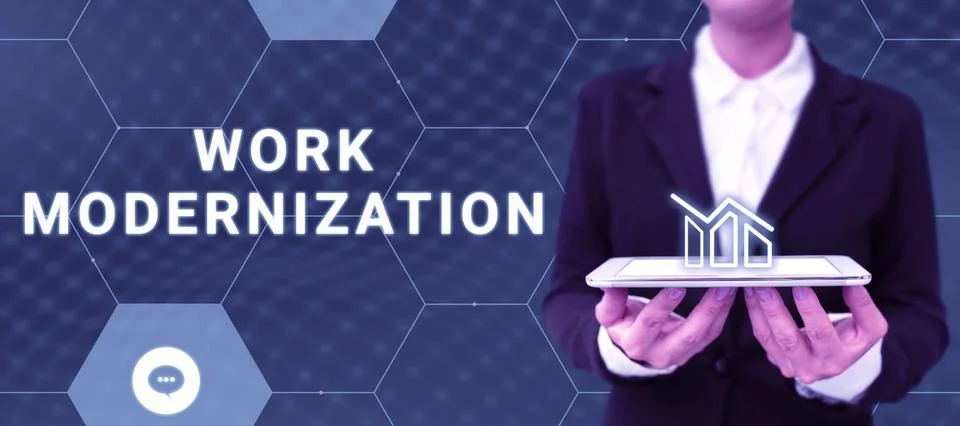 Sign displaying Work Modernization. Internet Concept changing product service Stockfoto's