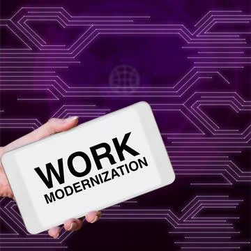 Sign displaying Work Modernization. Internet Concept changing product service 스톡 사진