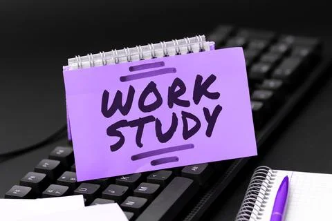 Sign displaying Work Study. Business showcase college program that enables Stock Photos