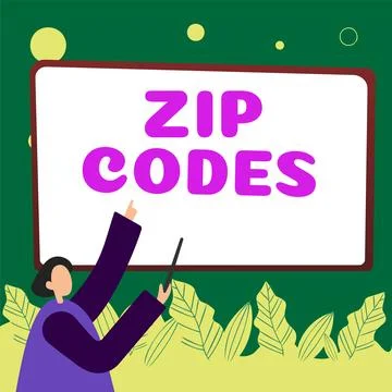 Sign displaying Zip Codes. Concept meaning numbers added to a postal address to Illustrazione stock
