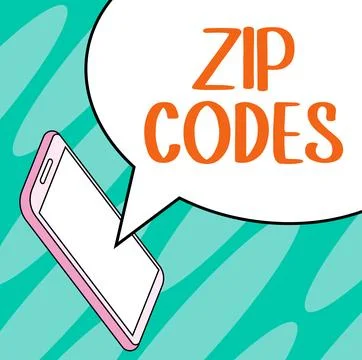 Sign displaying Zip Codes. Word Written on numbers added to a postal address to Illustrazione stock