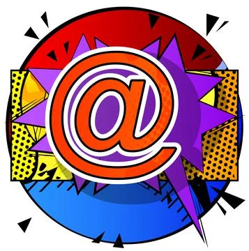 At sign, E-Mail, mail internet symbol. Comic book word text on abstract comic Illustrazione stock