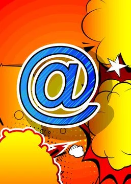 At sign, E-Mail, mail internet symbol. Comic book word text on abstract comic Illustrazione stock