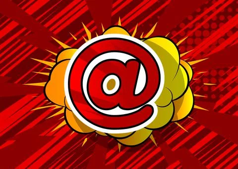 At sign, E-Mail, mail internet symbol. Comic book word text on abstract comic Stock Illustration