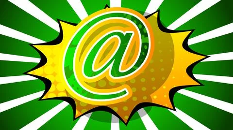 At sign, E-Mail, mail internet symbol. Comic book word text on abstract comic Stock Illustration