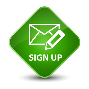 Sign up (edit mail icon) elegant green diamond button Stock Illustration