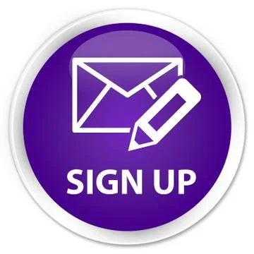 Sign up (edit mail icon) premium purple round button Stock Illustration