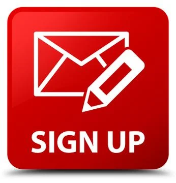 Sign up (edit mail icon) red square button Stock Illustration