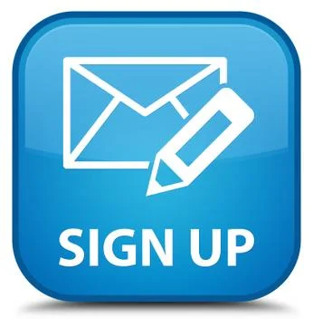 Sign up (edit mail icon) special cyan blue square button Stock Illustration