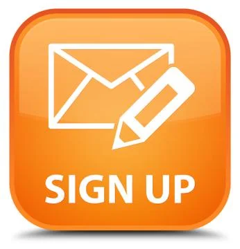 Sign up (edit mail icon) special orange square button Stock Illustration
