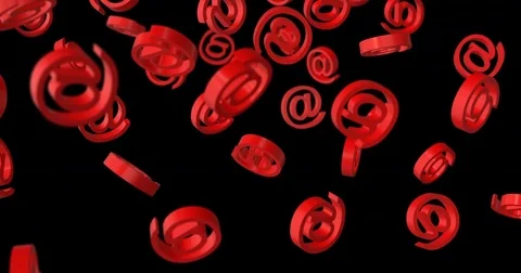 At sign email falling red - black background Stock Footage 82989740