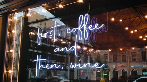 Sign first coffee and wine restaurant window marketing Stock-Footage 213920242