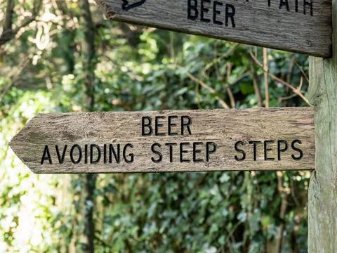 A sign on a footpath in Beer, Devon, UK. Stock Photos