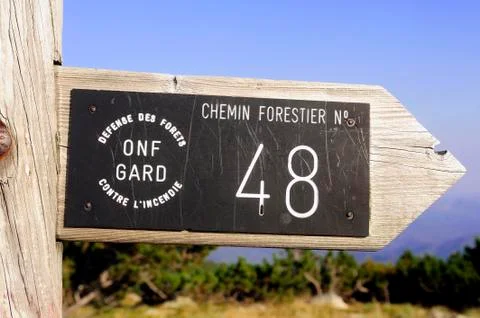 Sign a forest footpath Stock Photos