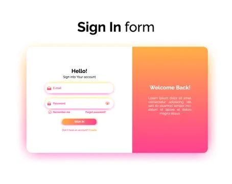 Sign In form, web design UI UX, login interface with gradient, vector Stock Illustration