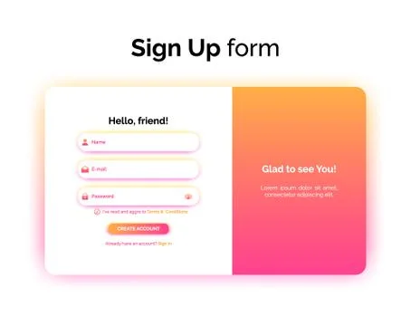 Sign up form, web design, UI UX registration interface with gradient, vector Illustrazione stock