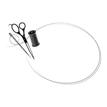 Sign frame with needle and thread, scissors and spool Stock-Illustration