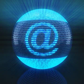 At sign on globe formed by binary code 库存插图