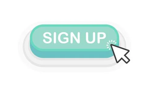 Sign Up green 3D button in flat style isolated on white background. Vector il Illustrazione stock