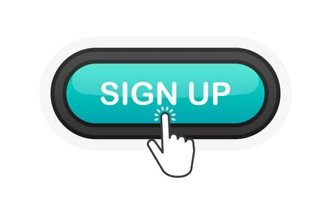 Sign UP green realistic 3D button isolated on white background. Hand clicked. 스톡 일러스트