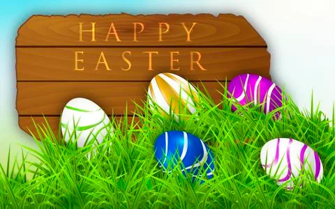 Sign of a happy Easter and Easter eggs. Stock Illustration