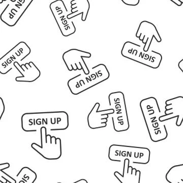 Sign up icon seamless pattern background. Finger cursor vector illustration o Stock Illustration