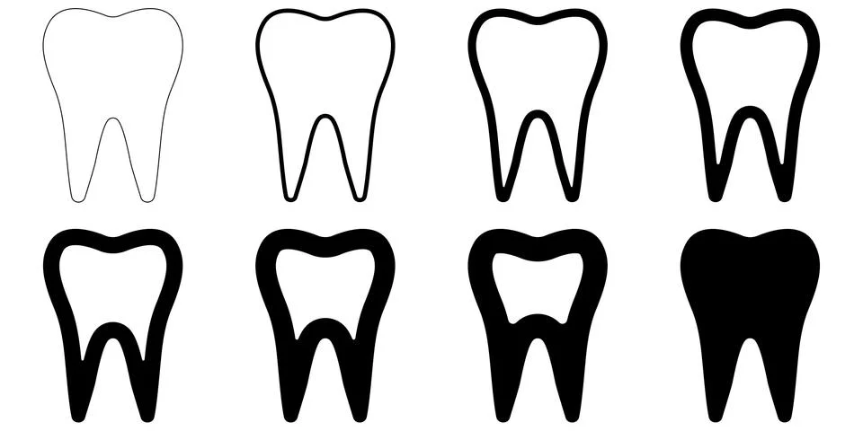 Sign icon tooth shape, vector set teeth with different contour thickness, dental Stock Illustration