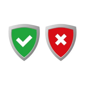 Sign icon two shields with cross and check marks. Vector illustration eps 10 Stock Illustration