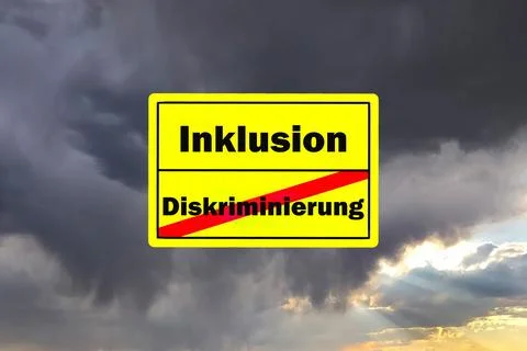 Sign Inclusion Discrimination german "Inklusion Diskriminierung" Stock Photos