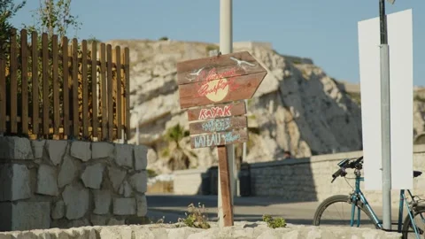 Sign indicating the beach and nautical activities at sea, Frioul Islands, France Stock Footage 291303205