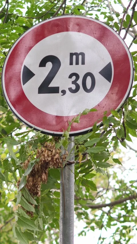 Sign indicating a passage with maximum width of 2.30 meters Stock Footage 320256397