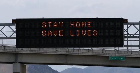 Sign on Interstate 84 in Oregon about COVID-19, or the Coronavirus. Video stock 131509185