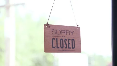 Sign label on the door store is closing earlier for social distancing Stock Footage 134665942