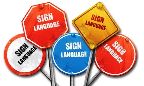 Sign language background, 3D rendering, rough street sign collec Illustrazione stock