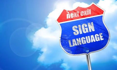 Sign language background, 3D rendering, blue street sign Illustrazione stock