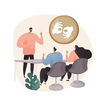 Sign language classes abstract concept vector illustration. Illustrazione stock