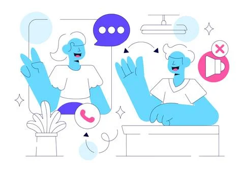 Sign Language Daily Interaction Illustration Featuring Deaf Communication, .. Stock Illustration