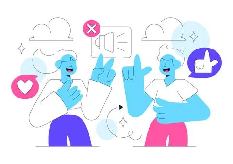 Sign Language Daily Interaction Illustration Featuring Deaf Communication, .. Stock Illustration