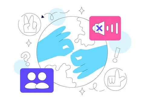 Sign Language Daily Interaction Illustration Featuring Deaf Communication, .. Stock Illustration