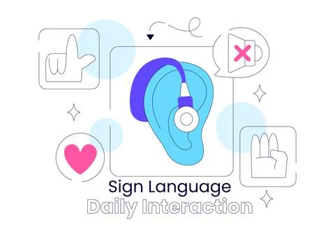 Sign Language Daily Interaction Illustration Featuring Deaf Communication, .. Stock Illustration