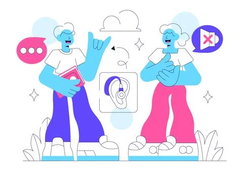 Sign Language Daily Interaction Illustration Featuring Deaf Communication, .. Stock Illustration