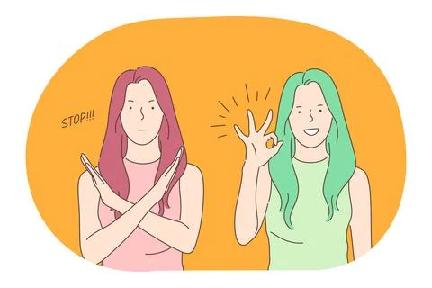 Sign language, gestures, hands communication concept 库存插图