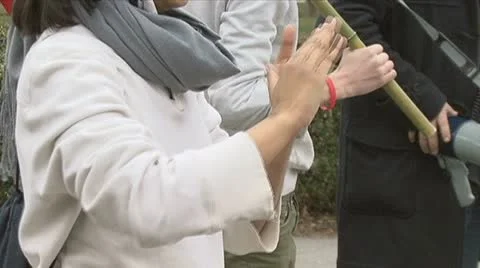 Sign language at protest march Stock Footage 22121088