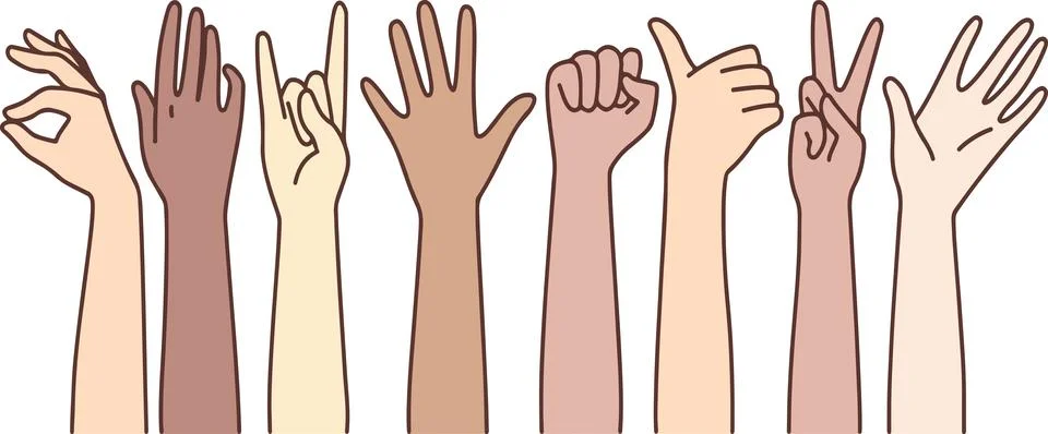 Sign language using hands, A group of hands with thumbs up and thumbs down Stock Illustration