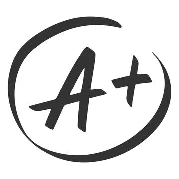 Sign with letter A with plus in circle, exam grade, black color, handwritten Stock Illustration