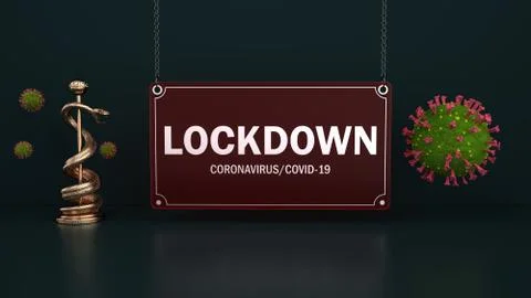 Sign Lockdown Coronavirus Sign Lockdown Aesculapian Staff Stock Illustration