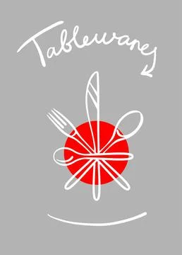 A sign made of a fork, spoon, knife, and cutlery. Greeting card logo design for Stock Illustration