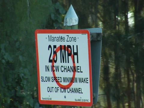 Sign "Manatee Zone 25 mph" 01 Stock Footage 41388873