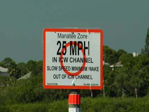 Sign "Manatee Zone 25 mph" 03 Stock Footage 41389344