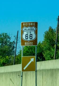 This sign marks a section of the historic U.S. Route 66 in the state of Okl.. Stock Photos